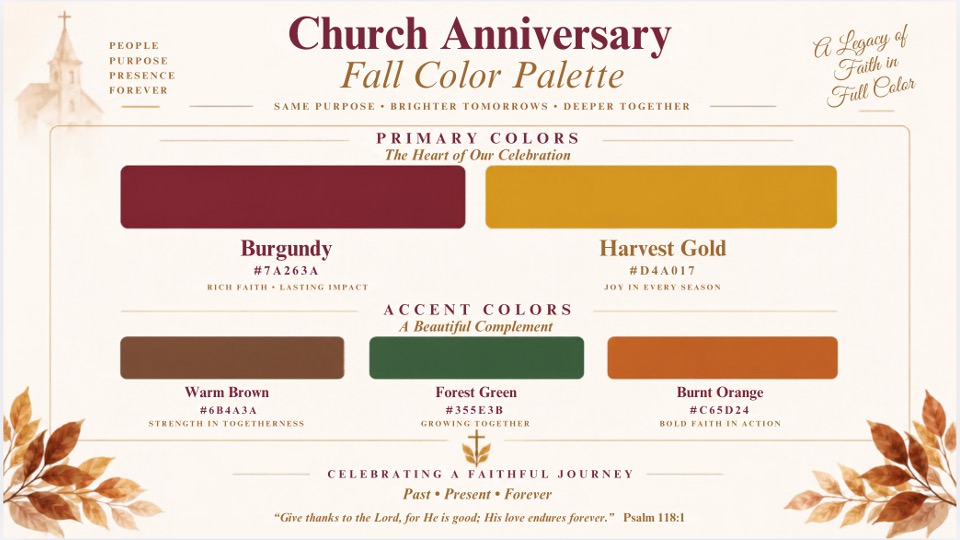 Church anniversary colors 2026
